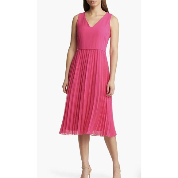 Sam Edelman Pleated Skirt Sleeveless Dress in Fuchsia at Nordstrom, Size 14. - Picture 1 of 9